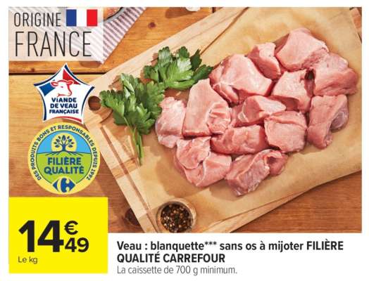 Veau : blanquette*** sans os à mijoter FILIÈRE QUALITÉ CARREFOUR