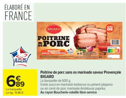 Poitrine de porc sans os marinade saveur Provençale BIGARD