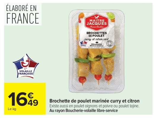 Brochette de poulet marinée curry et citron