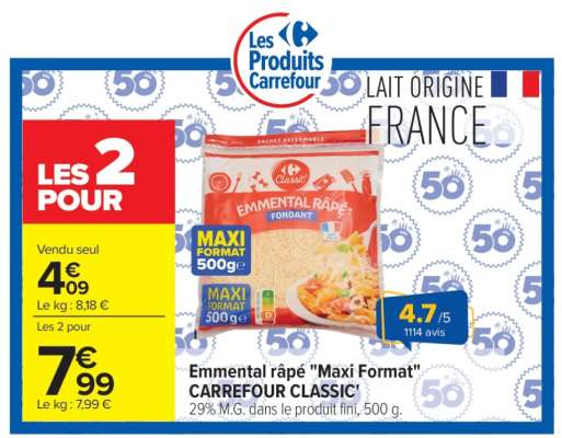 Emmental râpé "Maxi Format" CARREFOUR CLASSIC