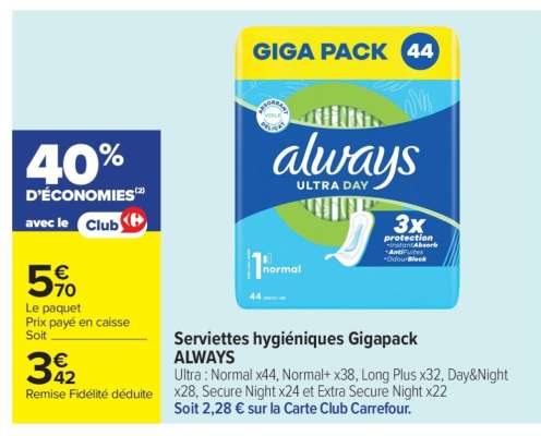 Serviettes hygiéniques Gigapack ALWAYS