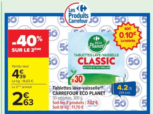 Tablettes lave-vaisselle CARREFOUR ECO PLANET