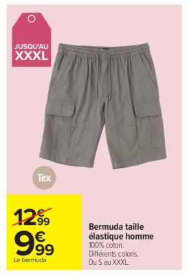 Bermuda taille élastique homme