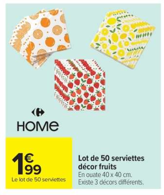 Lot de 50 serviettes décor fruits