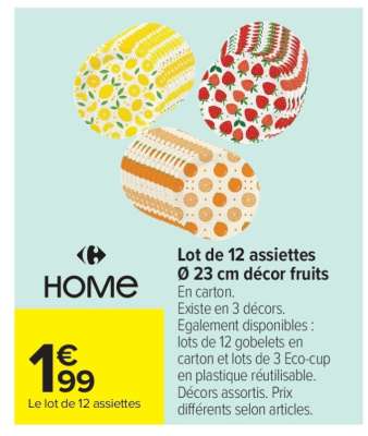 Lot de 12 assiettes Ø 23 cm décor fruits