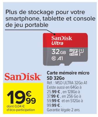 Carte mémoire micro SD 32Go