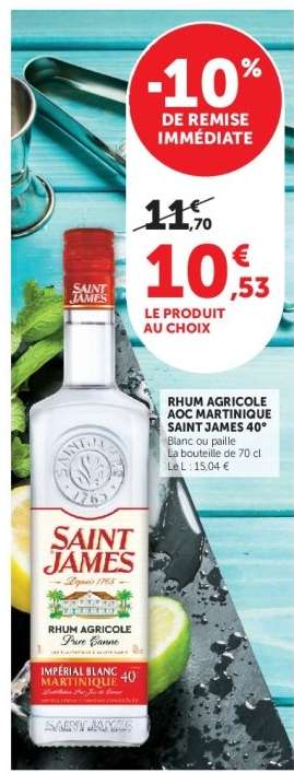 RHUM AGRICOLE AOC MARTINIQUE SAINT JAMES 40°