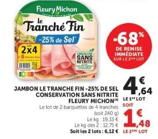 JAMBON LE TRANCHÉ FIN -25 % DE SEL CONSERVATION SANS NITRITE FLEURY MICHON