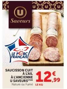 Saucisson cuit à l'ail à l'ancienne U Saveurs