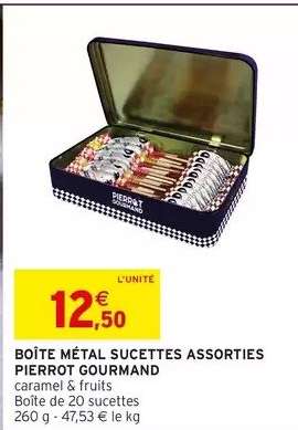 BOÎTE MÉTAL SUCETTES ASSORTIES PIERROT GOURMAND