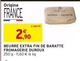 BEURRE EXTRA FIN DE BARATTE FROMAGERIE DUROUX
