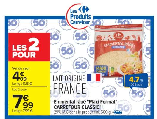 Emmental râpé "Maxi Format" CARREFOUR CLASSIC