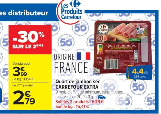 Quart de jambon sec CARREFOUR EXTRA