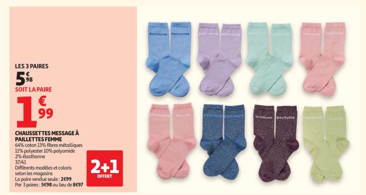CHAUSSETTES MESSAGE À PAILLETTES FEMME