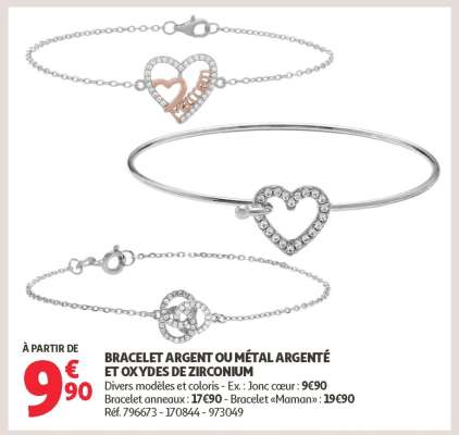 Bracelet argent ou métal argenté et oxydes de zirconium