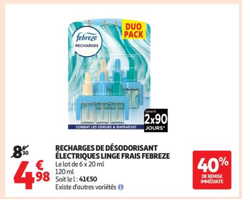 RECHARGES DE DÉSODORISANT ÉLECTRIQUES LINGE FRAIS FEBREZE