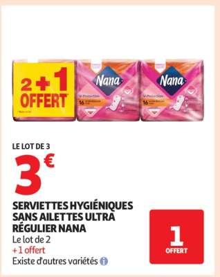 SERVIETTES HYGIÉNIQUES SANS AILETTES ULTRA RÉGULIER NANA
