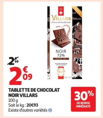 TABLETTE DE CHOCOLAT NOIR VILLARS