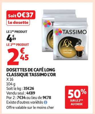 Dosettes De Café Long Classique Tassimo L'or