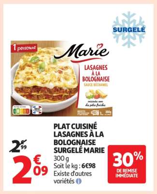 PLAT CUISINÉ LASAGNES À LA BOLOGNAISE SURGELÉ MARIE