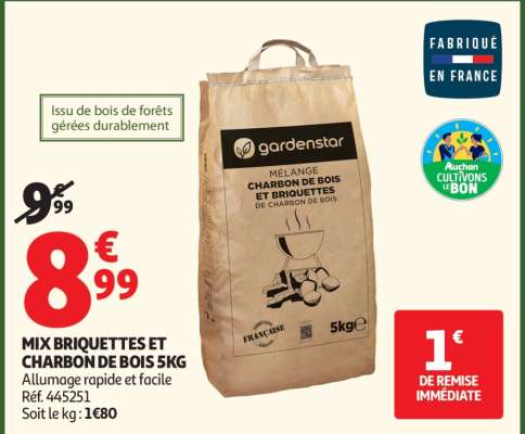 MIX BRIQUETTES ET CHARBON DE BOIS 5KG
