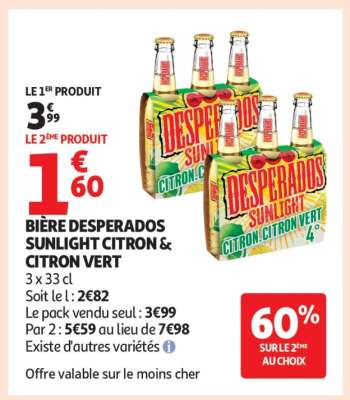 BIÈRE DESPERADOS SUNLIGHT CITRON & CITRON VERT