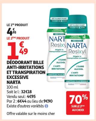 DÉODORANT BILLE ANTI-IRRITATIONS ET TRANSPIRATION EXCESSIVE NARTA