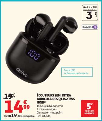 ÉCOUTEURS SEMI INTRA AURICULAIRES Q1342 TWS NOIR