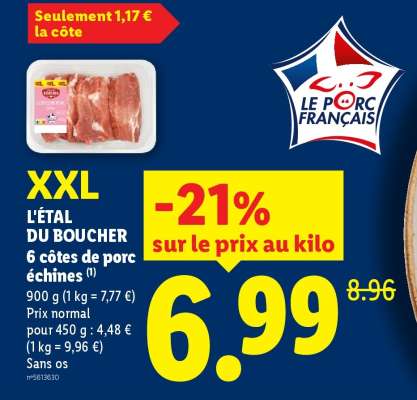 L'ÉTAL DU BOUCHER 6 côtes de porc échine