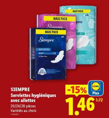SIEMPRE Serviettes hygiéniques avec ailettes