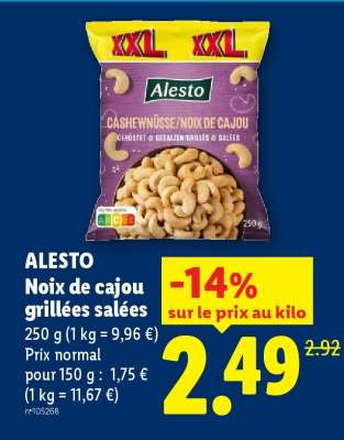 ALESTO Noix de cajou grillées salées