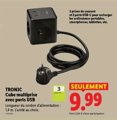 TRONIC Cube multiprise avec ports USB