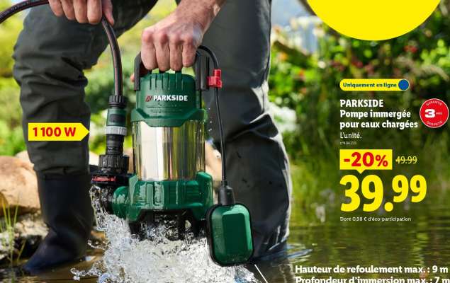 PARKSIDE Pompe immergée pour eaux chargées