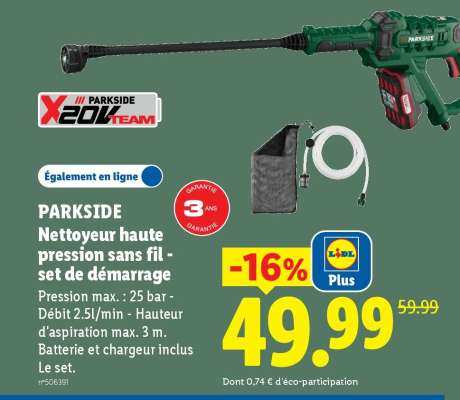 PARKSIDE Nettoyeur haute pression sans fil - set de démarrage