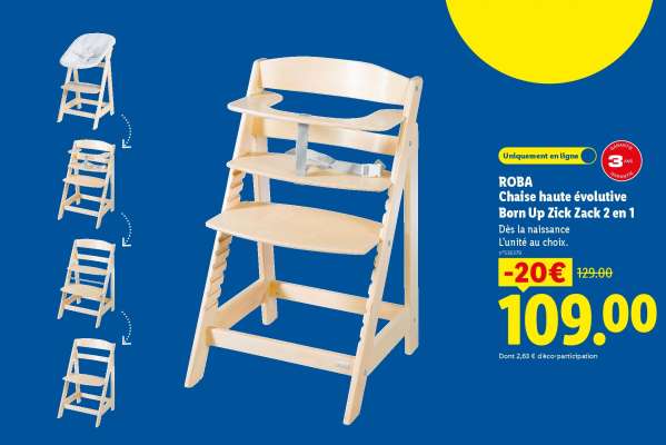 ROBA Chaise haute évolutive Born Up Zick Zack 2 en 1