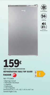 RÉFRIGÉRATEUR TABLE TOP SILVER