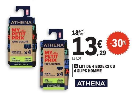 ATHENA Lot de 4 Boxers ou 4 Slips Homme