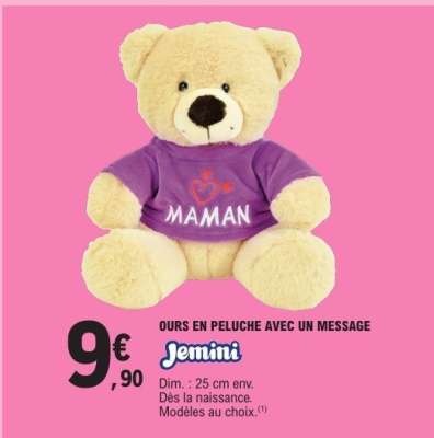 OURS EN PELUCHE AVEC UN MESSAGE