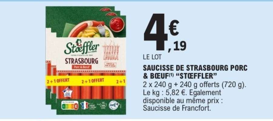 SAUCISSE DE STRASBOURG PORC & BOEUF "STEFFLER"