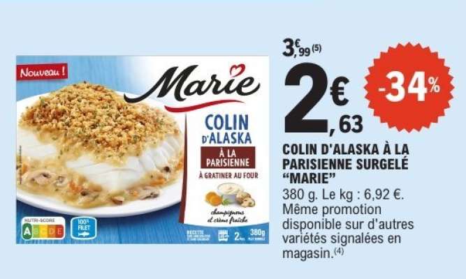 COLIN D'ALASKA À LA PARISIENNE SURGELÉ “MARIE”