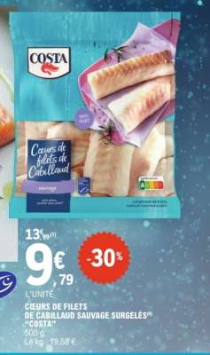 Cœurs de filets de cabillaud sauvage surgelés 'Costa'