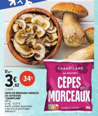 CÈPES EN MORCEAUX SURGELÉS LES ASTUCIEUX "CHAMPLAND"