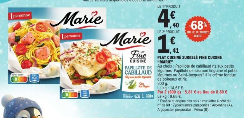 PLAT CUISINÉ SURGELÉ FINE CUISINE 'MARIE'