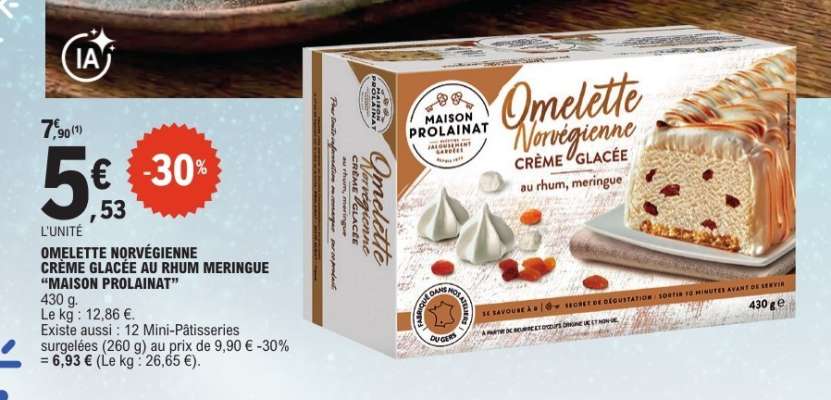 OMELETTE NORVÉGIENNE CRÈME GLACÉE AU RHUM MERINGUE “MAISON PROLAINAT”