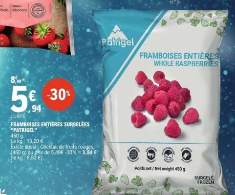 FRAMBOISES ENTIÈRES SURGELÉES "PATRIGEL"