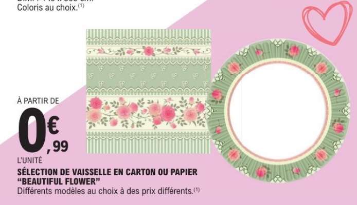 SÉLECTION DE VAISSELLE EN CARTON OU PAPIER 'BEAUTIFUL FLOWER'