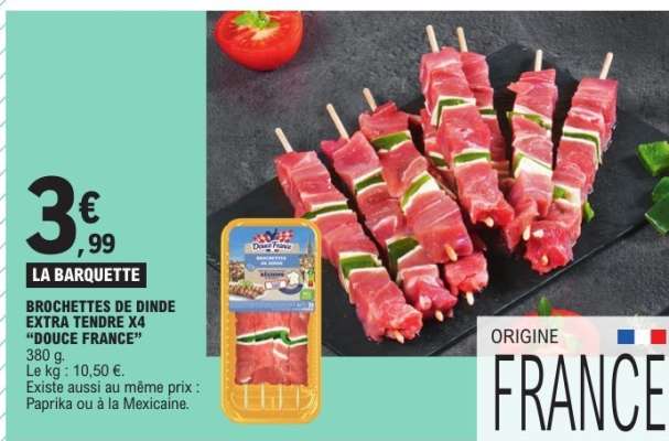 BROCHETTES DE DINDE EXTRA TENDRE X4 “DOUCE FRANCE”