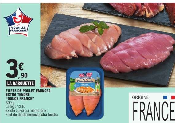 FILETS DE POULET ÉMINCÉS EXTRA TENDRE “DOUCE FRANCE”