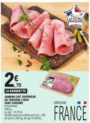 JAMBON CUIT SUPÉRIEUR AU TORCHON 3 NOIX SANS COUENNE