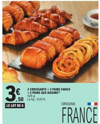 2 CROISSANTS + 2 PAINS CHOCO + 2 PAINS AUX RAISINS
